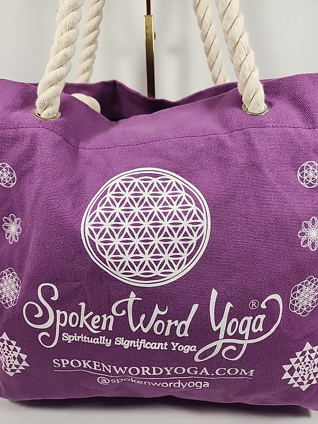Spoken Word Yoga Purple Canvas Graphic Tote Bag Reusable Purple Lining
