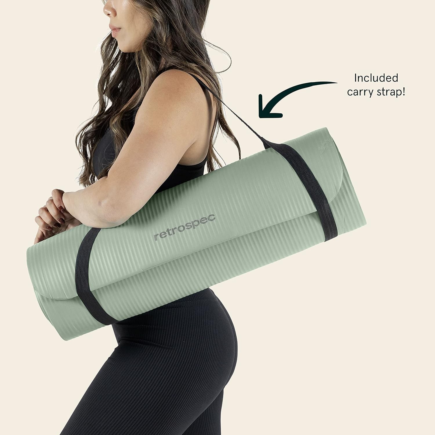 Solana Yoga Mat Thick 1/2in Non-Slip Workout Mat W/ Nylon Strap 72x24in Exercise