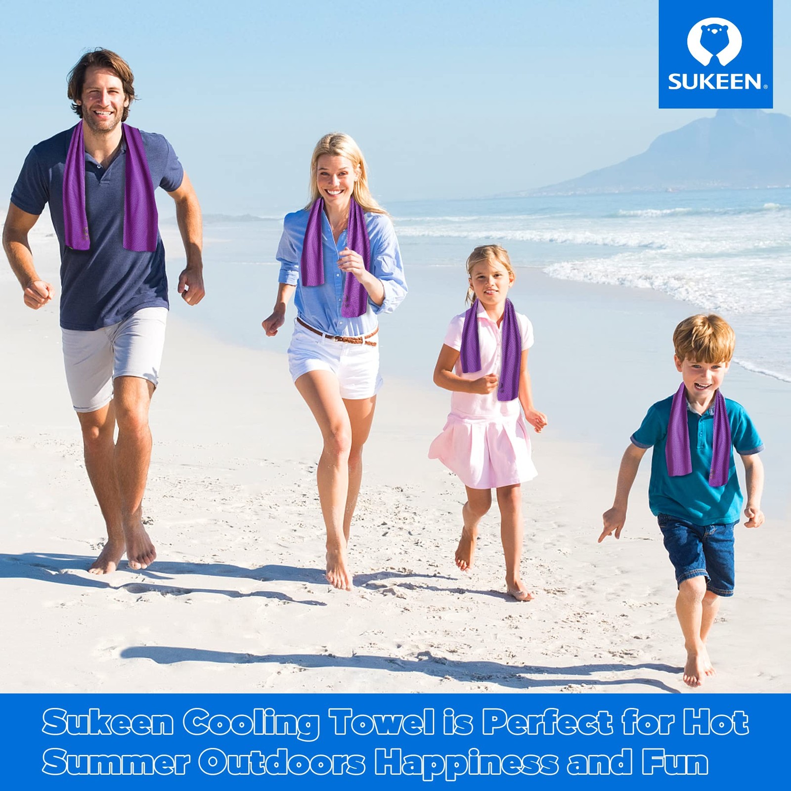 Sukeen 4 Pack Cooling Towels (40&Prime;x12&Prime;), 40&Prime; x 12&Prime;, Grey/Lake Blue/Purple/Blue