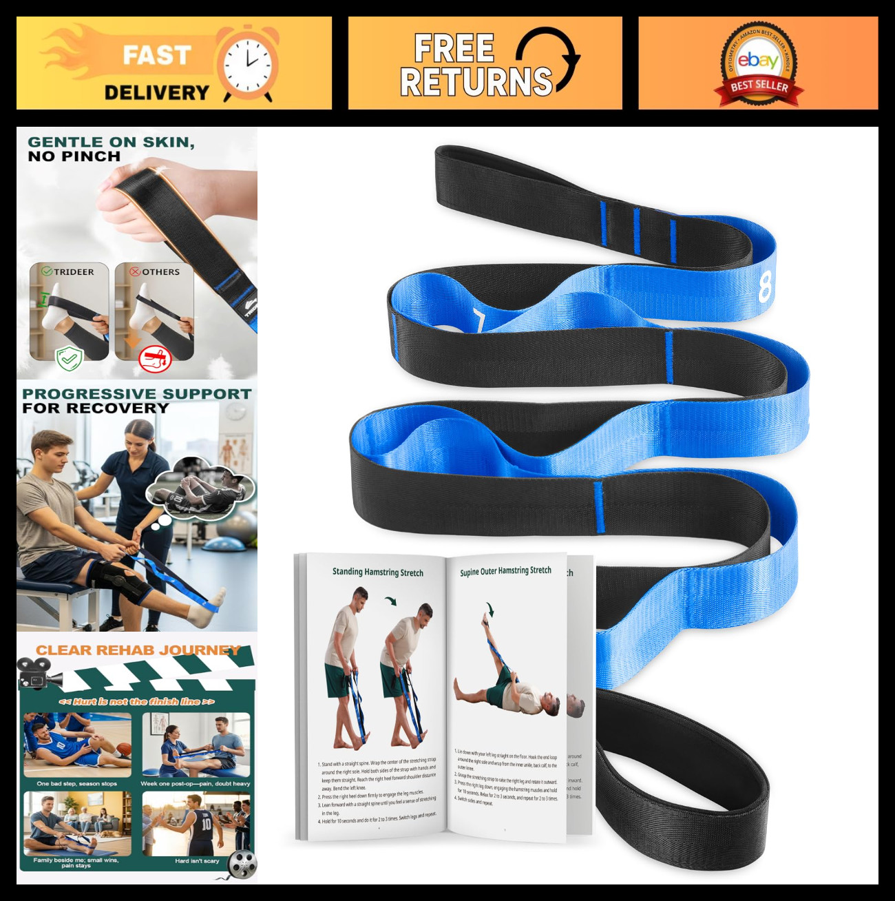 Non-Elastic Yoga Stretch Straps with Loops – Durable Nylon Bands for Flexibility