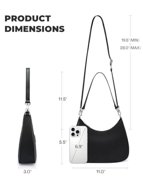 Small Crescent Shoulder Bag for Women – 2-in-1 Nylon Black-11*5.5*3in