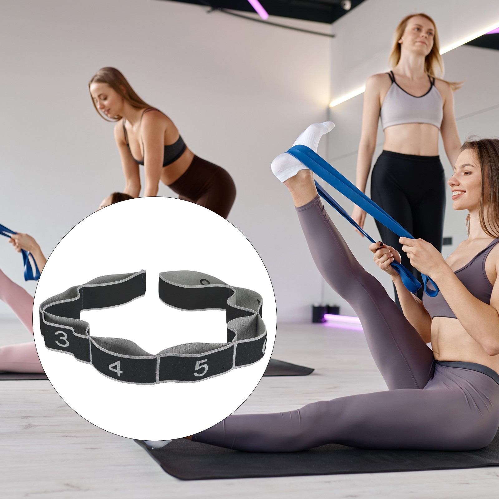35.4 Inch 2 Pcs Exercise Bands Yoga Stretching Strap Latin Elastic Black/Gray