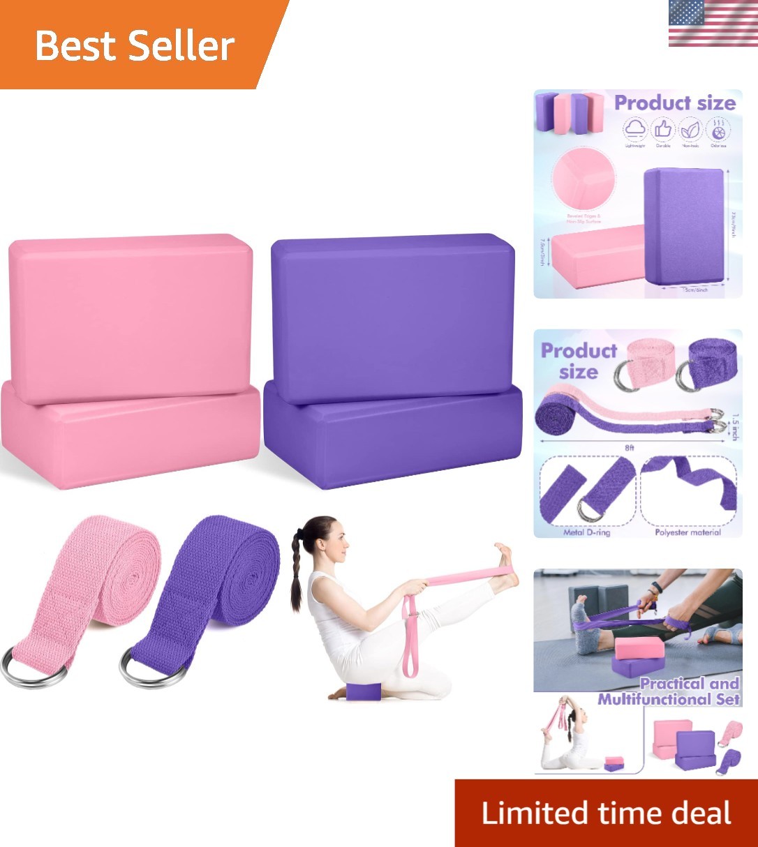 6 Pcs Yoga Block and Strap Set 4 Pcs 9 x 6 x 3 Inches EVA Foam Pilates Block …