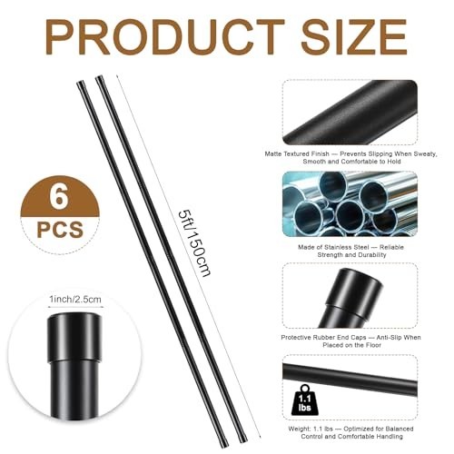 Yoga Stretching Stick Set 5ft Adjustable Black Non-Slip Ends