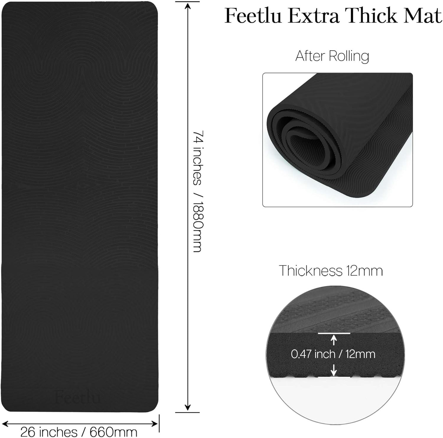 Extra Thick 12mm Non-Slip Exercise Mat for Yoga, Pilates & Workouts
