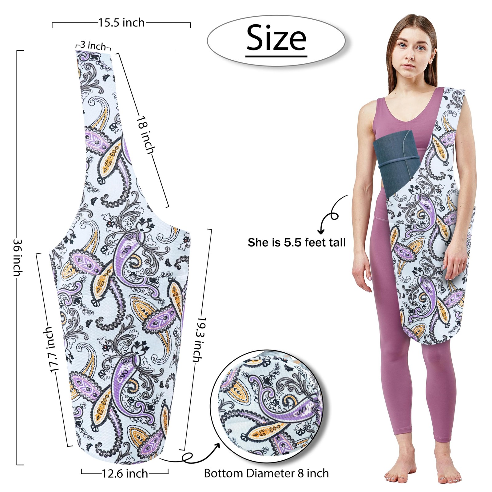 Yoga Mat Bag Yoga Tote Bag Large Pocket Zipper Carrier Fits Most Mats