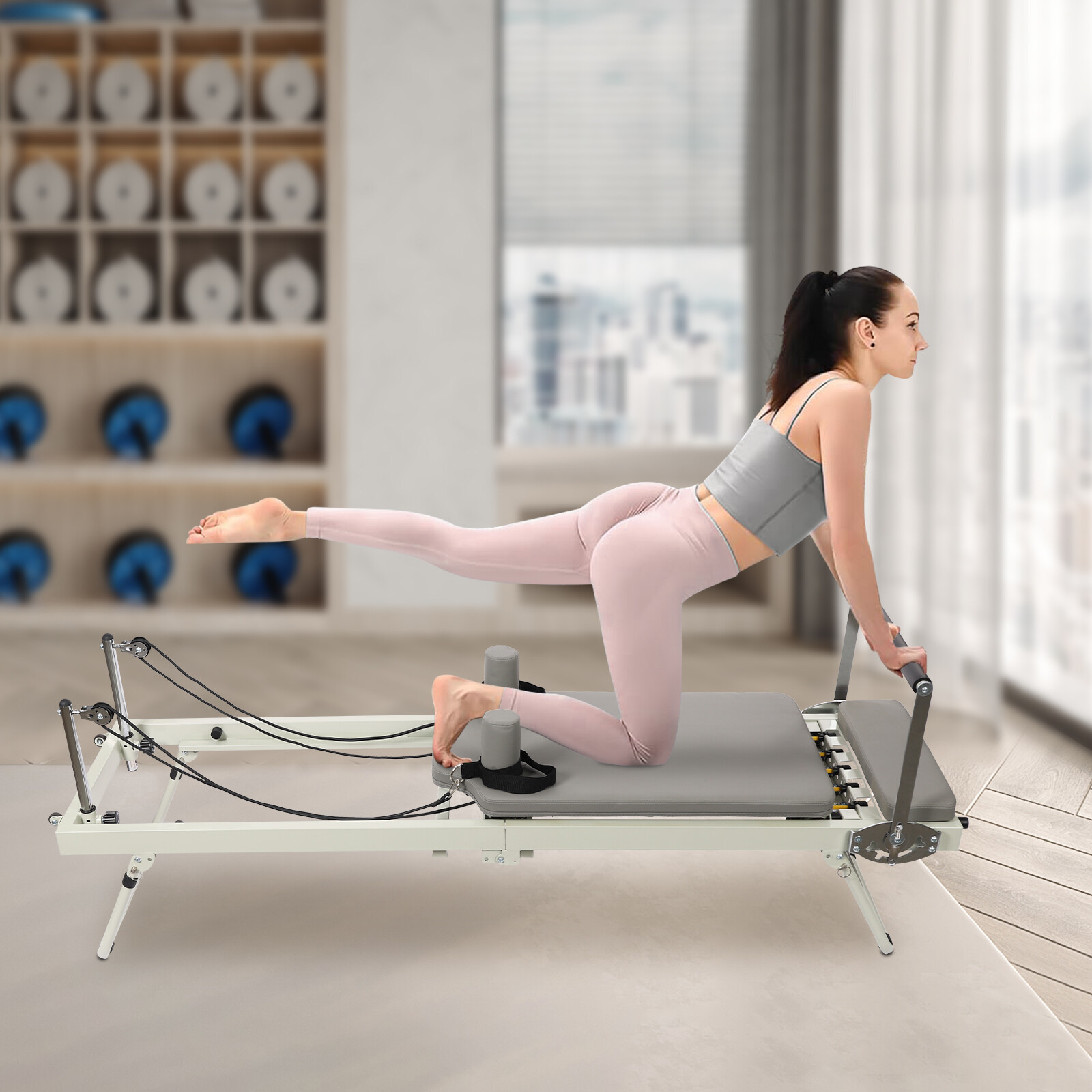 Foldable Pilates Reformer Workout Machine Yoga Reformer Cardio Fitness Rebounder