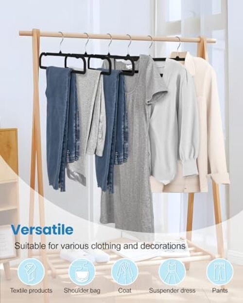 Velvet Pants Hangers with Non Slip Bar, 20 Pack Felt Trouser Hanger, Black