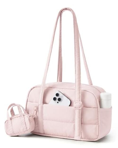 Purses for Women, Puffer Shoulder Bag Small Tote Handbags Lightweight Pink