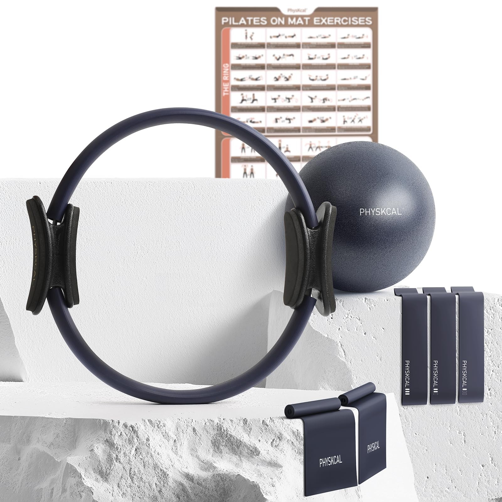 Pilates Ring Set, 15-Inch Magic Circle with 1x Core Ball, 3X Resistant Loop a…