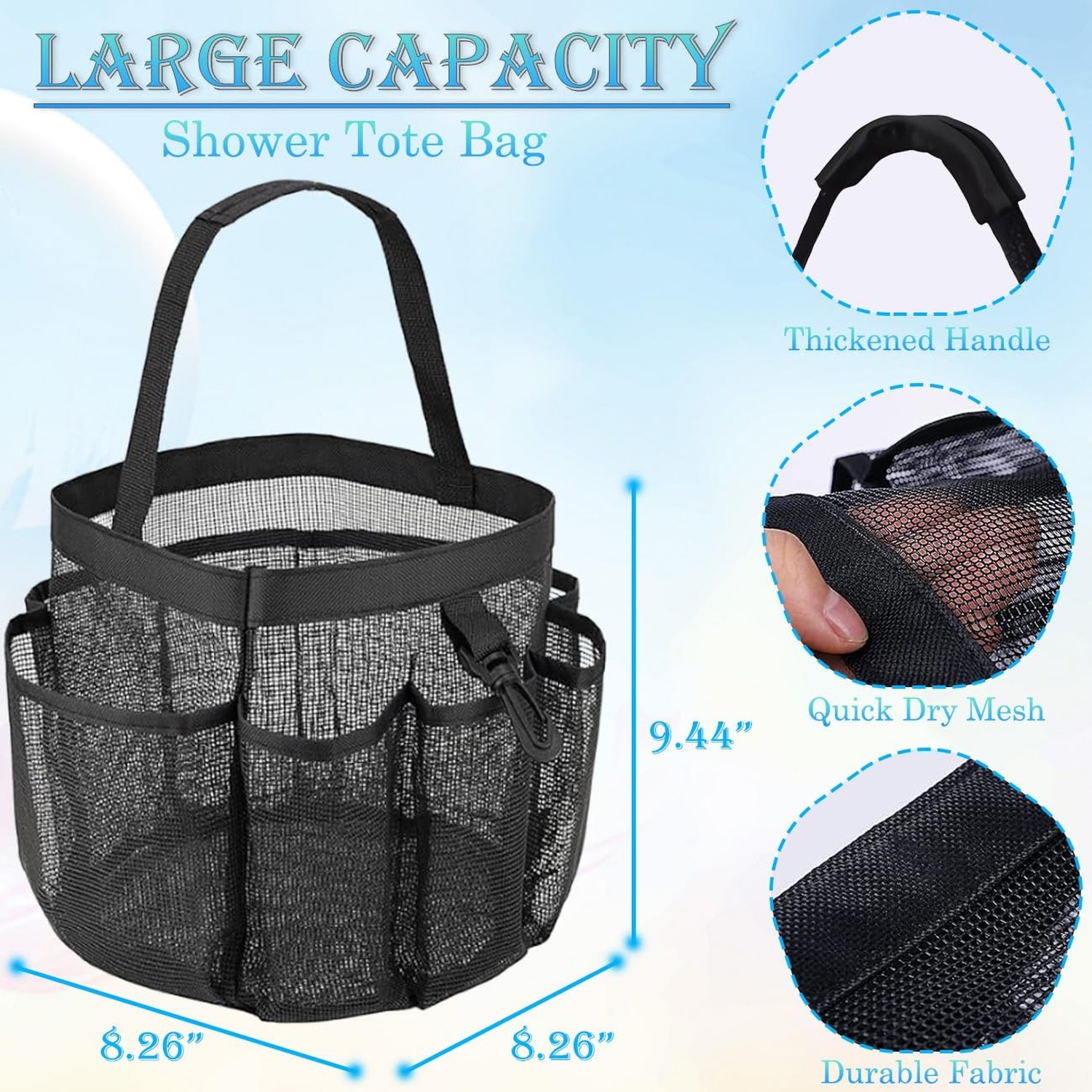 Mesh Shower Caddy Portable for College Dorm Room Essentials, 8-Pocket Large C…