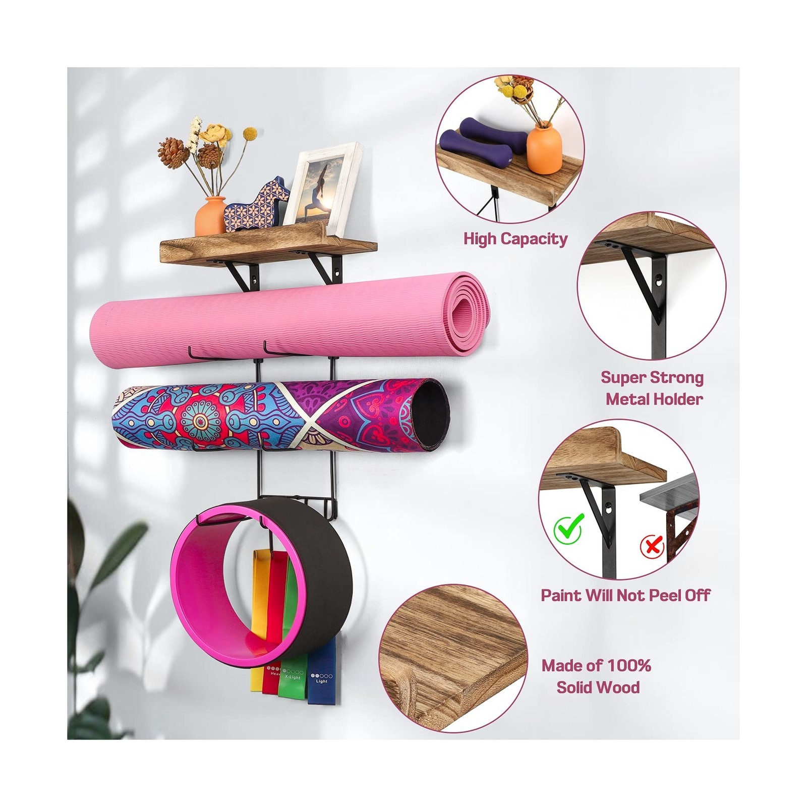 2 PACK Yoga Mat Holder Wall Mount Yoga Mat Storage Shelf Rack H… FAST USA SHIP