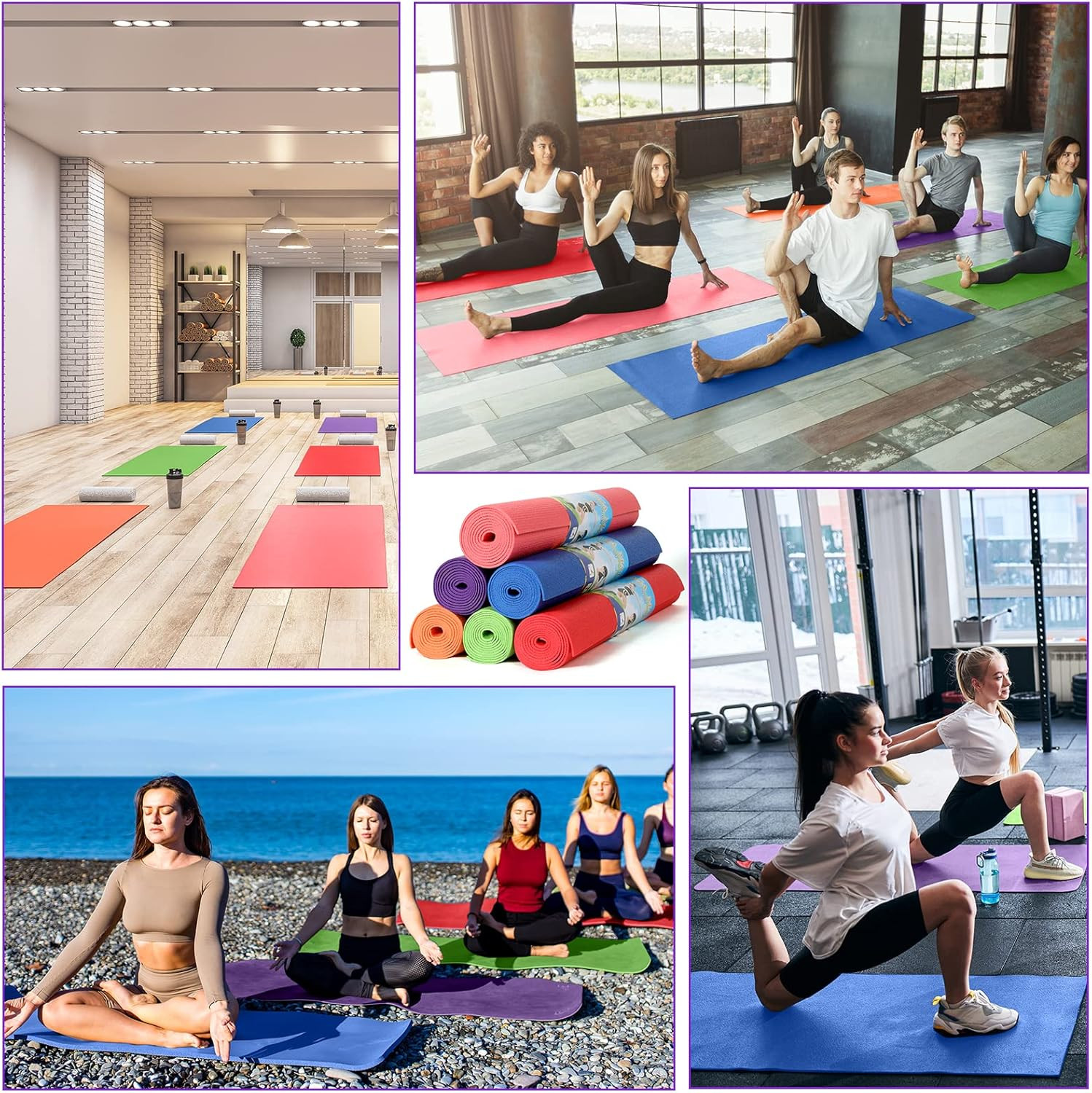 12 Pieces Yoga Mats Bulk 68X24X0.12 Inch Exercise Non Slip Fitness Workout Mats