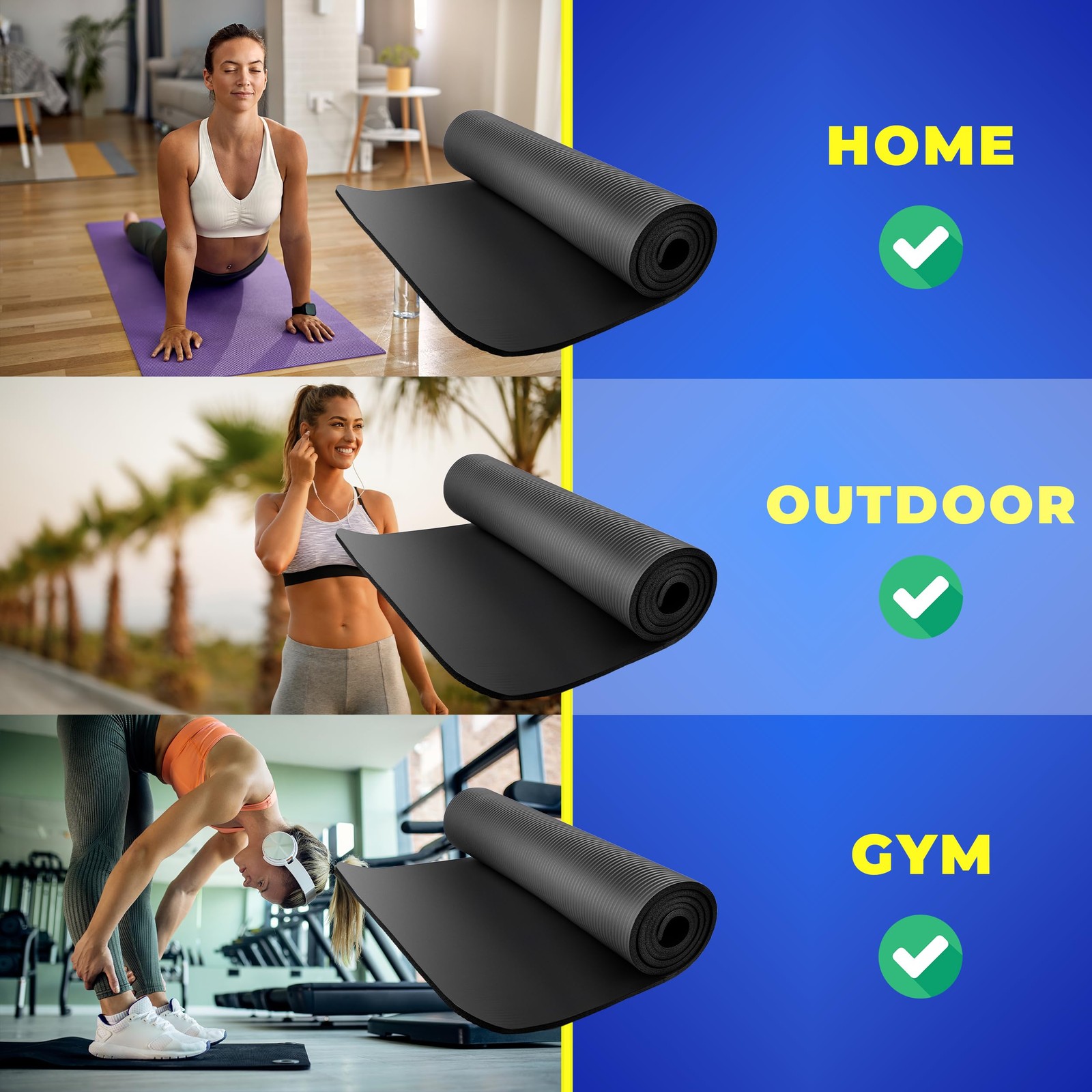 Yoga Mat 183x61x1cm – Non Slip Premium Fitness & Exercise Mat made of NBRS…