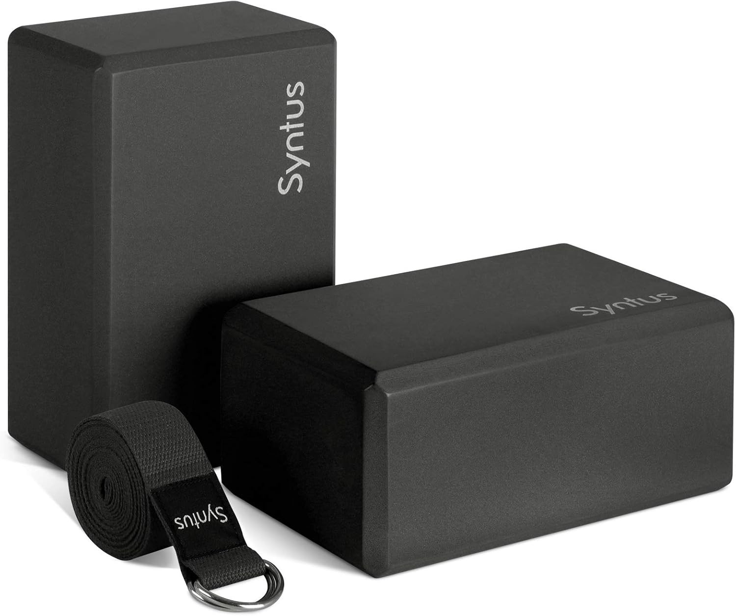 Ultimate Yoga Set: 2 Black Non-Slip Blocks & 8FT Strap for Enhanced Stretching