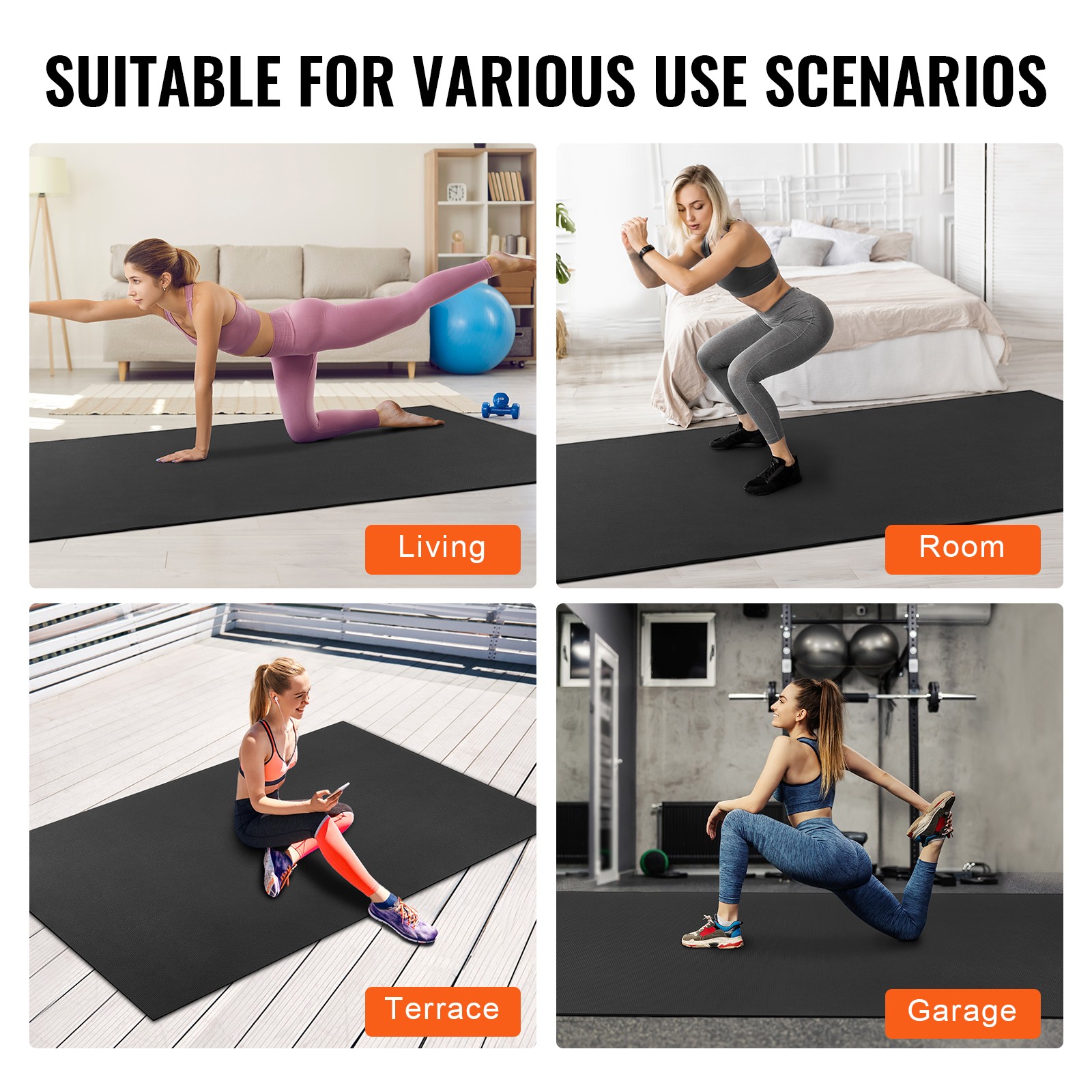 Exercise Mat Non Slip Yoga Mat Gym Fitness Pilate Workout Mat (9x6ft)
