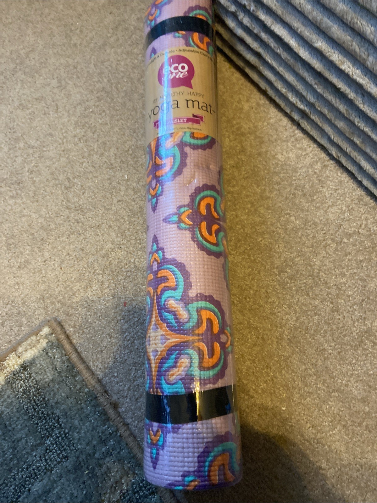 New Eco One Yoga Mat, Natural Fitness, paisley Pattern. Lightweight And Durable.