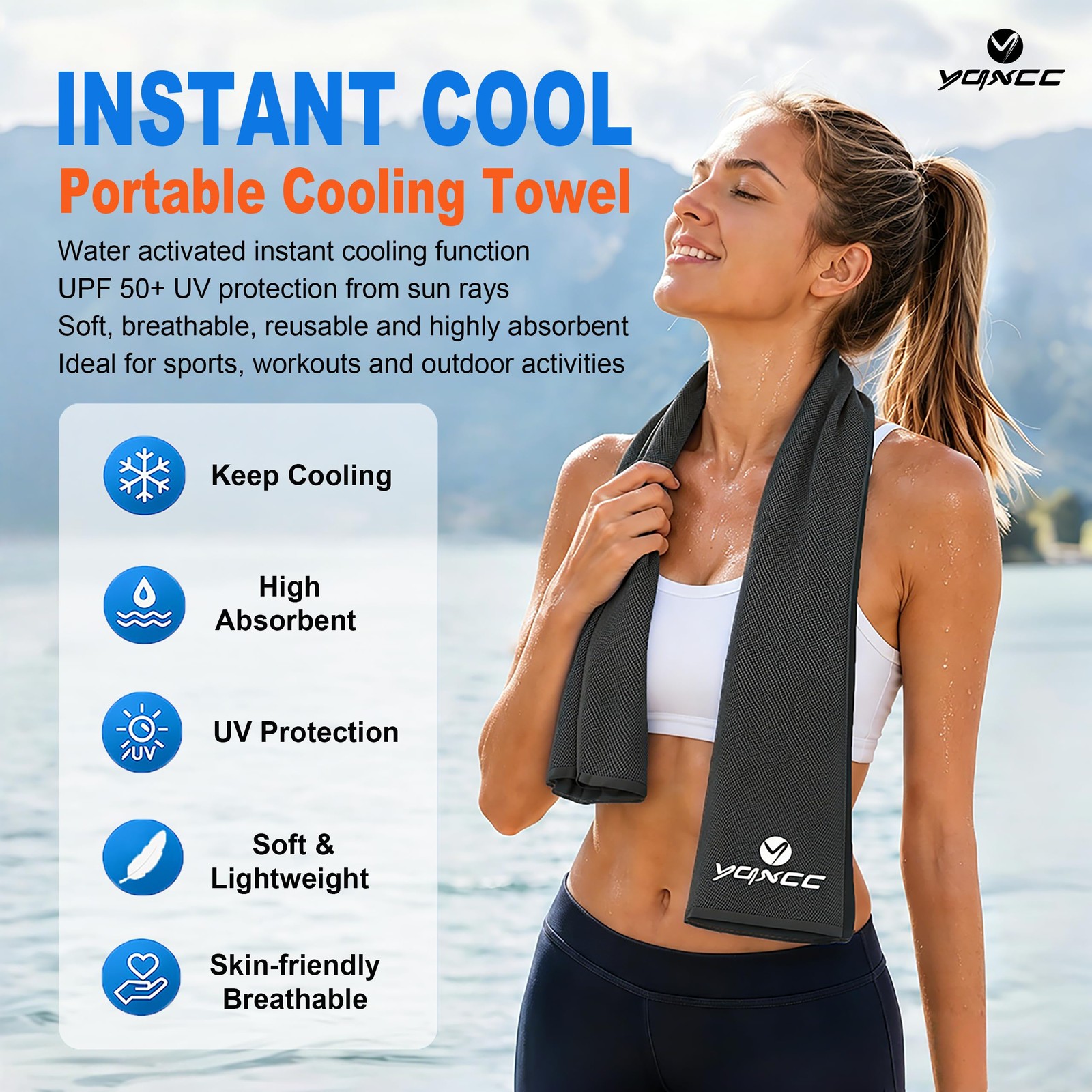 YQXCC 4 Pack Cooling Towels (47&Prime;x12&Prime;), Ice 47&Prime;x12&Prime;, Dark Gray*2/Light Gray*2
