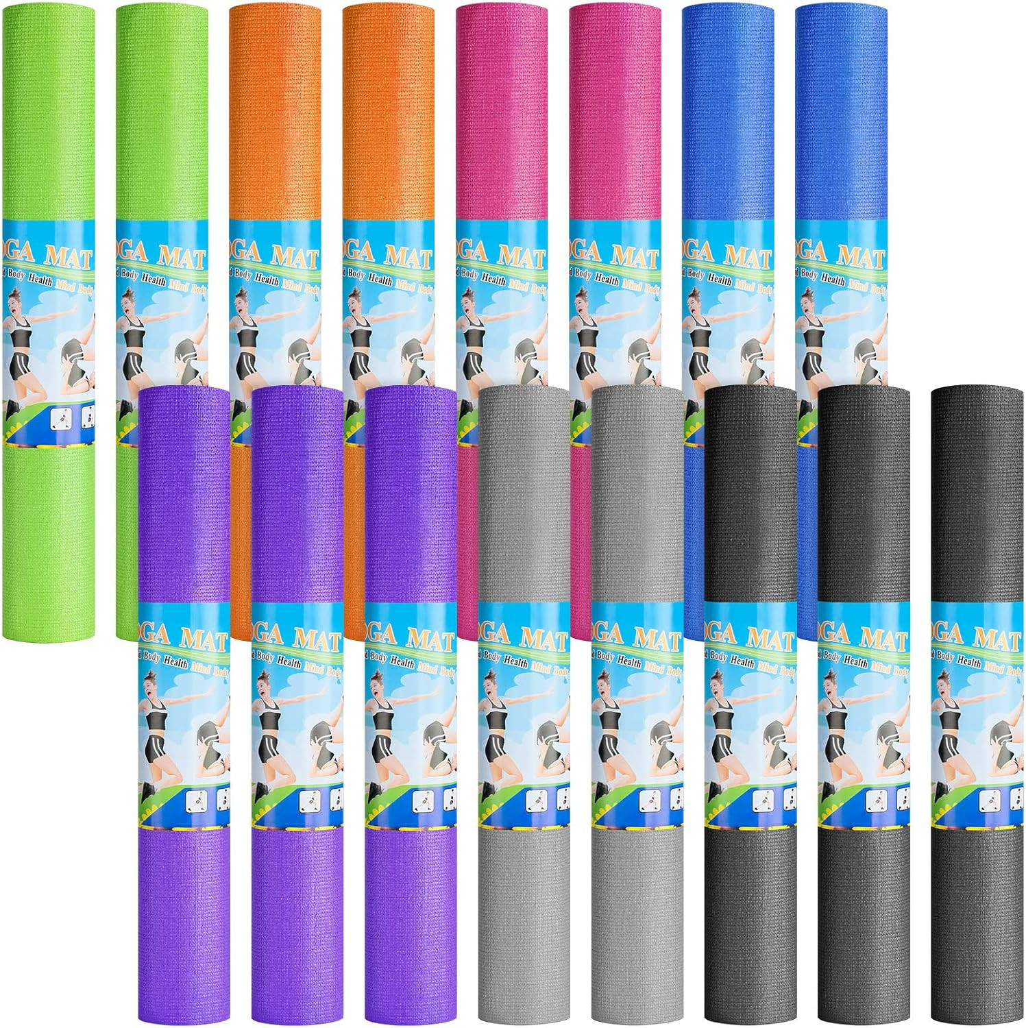 16 Pack Yoga Mats 3mm Non-Slip PVC Exercise Workout Mat for Home Gym and Pilates