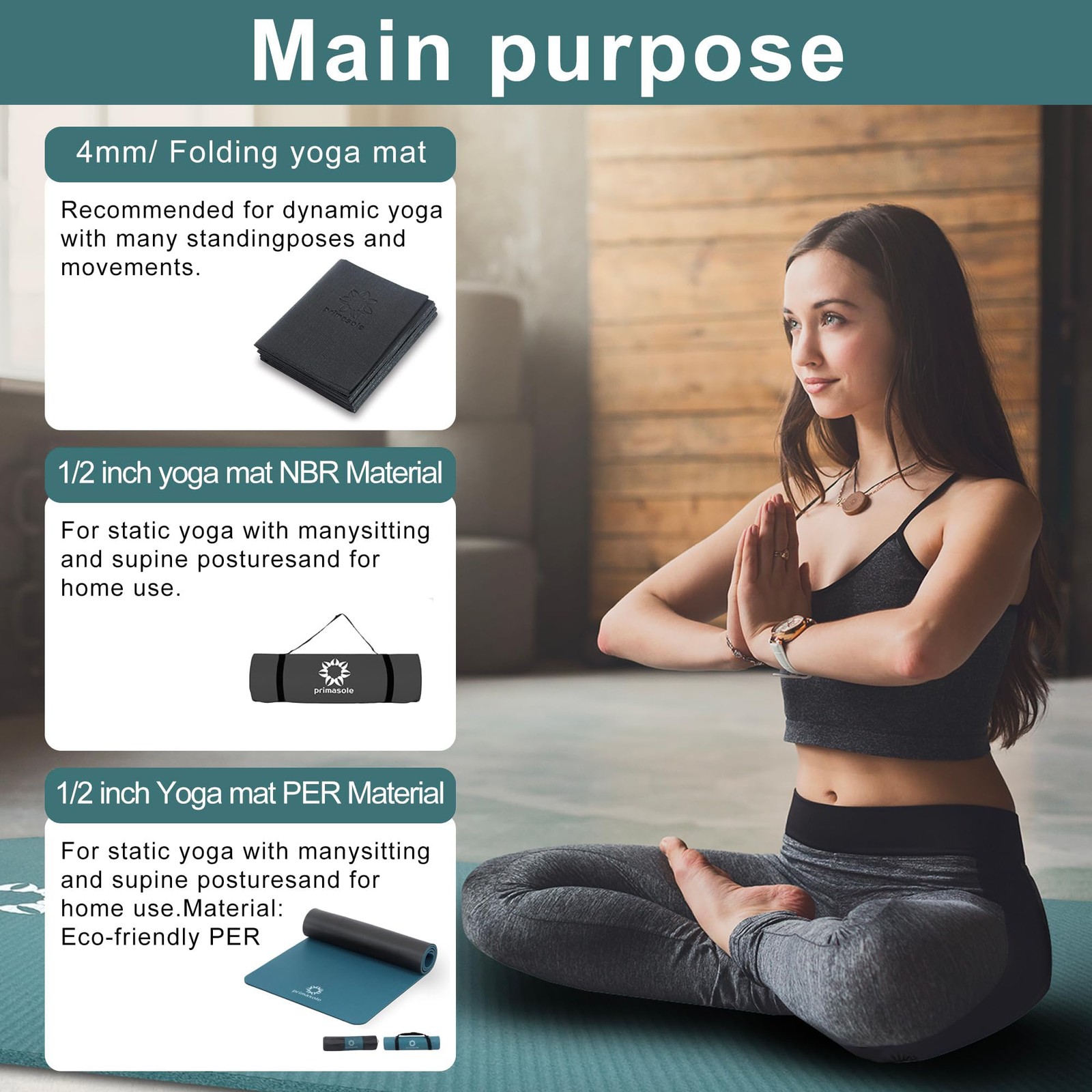 Primasole Thick Yoga Mat, 1/2-Inch Extra 72 x 24 x 0.5 inches, Green