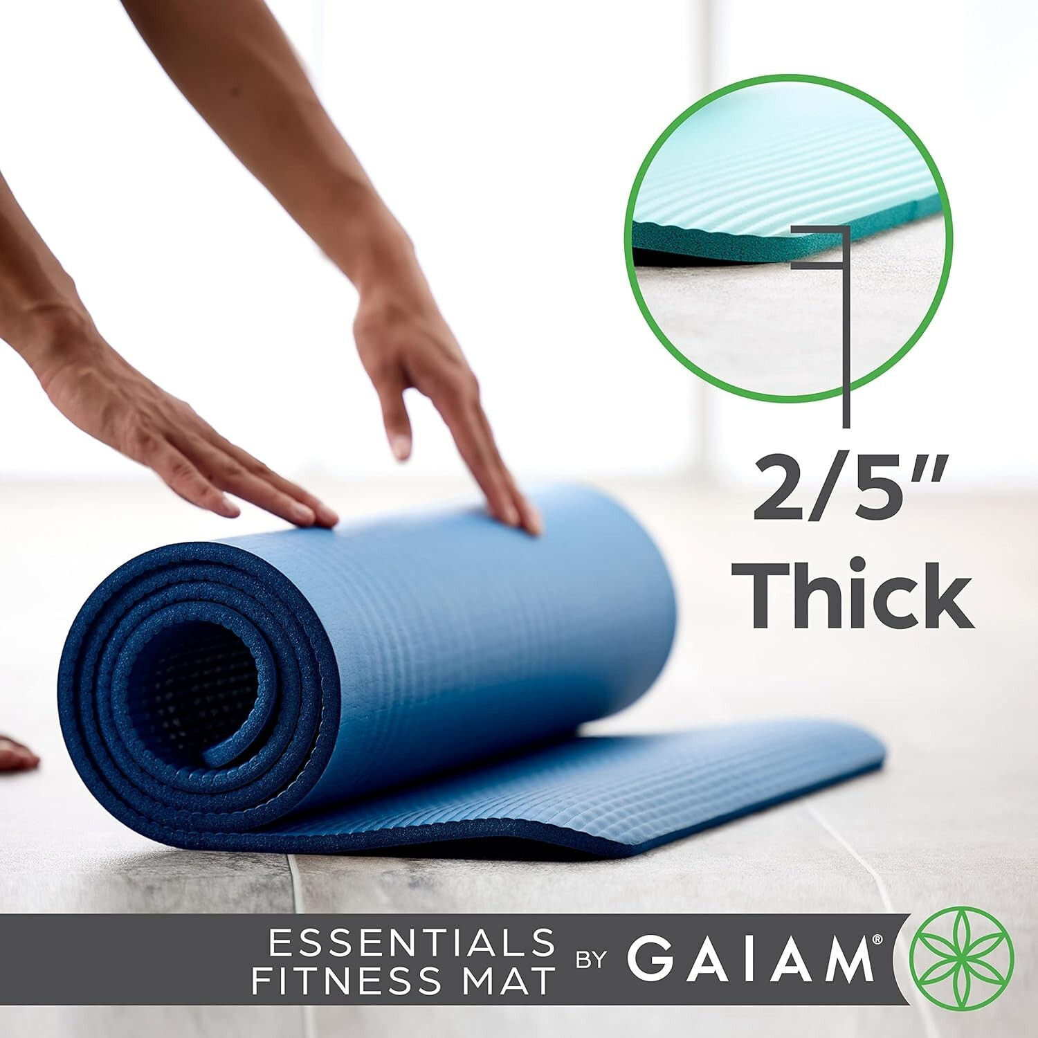 2/5 Inch Thick Yoga Mat Fitness Exercise Mat 72&Prime;x24&Prime; w/ Carrier Strap, Navy Blue
