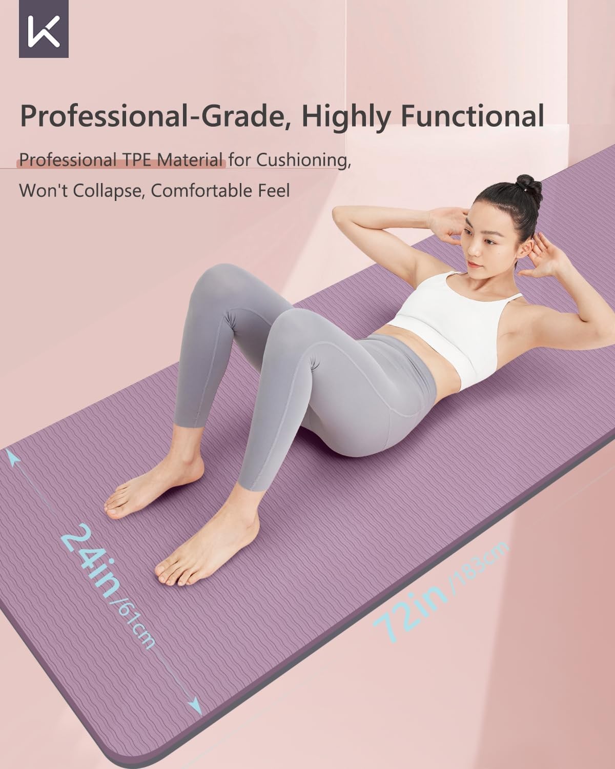 Yoga Mat 7mm Thick Non Slip – Extra Cushion TPE Exercise Mat for Home Workout…