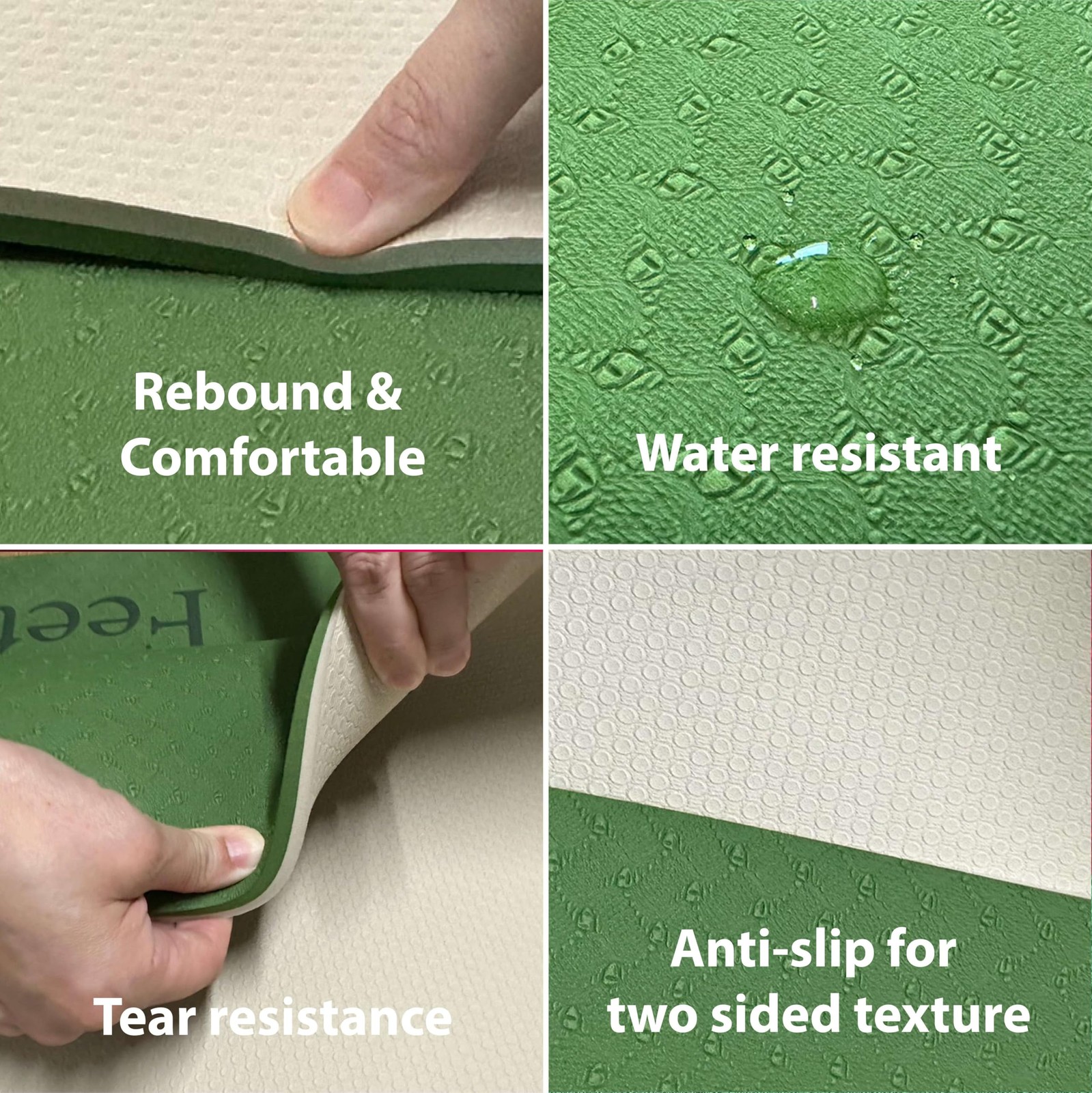 Feetlu Extra Thick Exercise Yoga Mat with 72&Prime; x 24&Prime; x 2/5&Prime;, Green & Cream