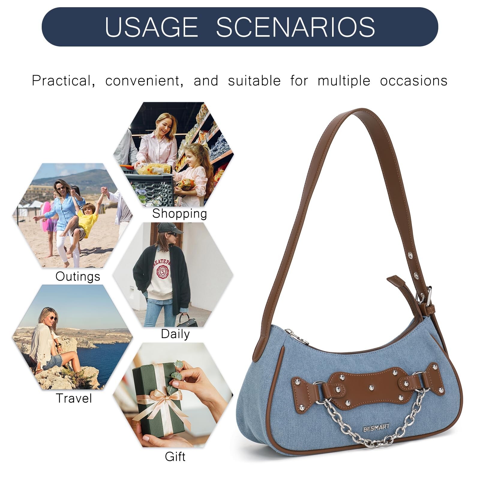 Denim Crossbody Bag Quilted Shoulder Bags for Women
