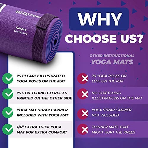 Instructional Yoga Mat with Carrying Strap: Cute Yoga Blue/Purple (68&Prime; x 24&Prime;)