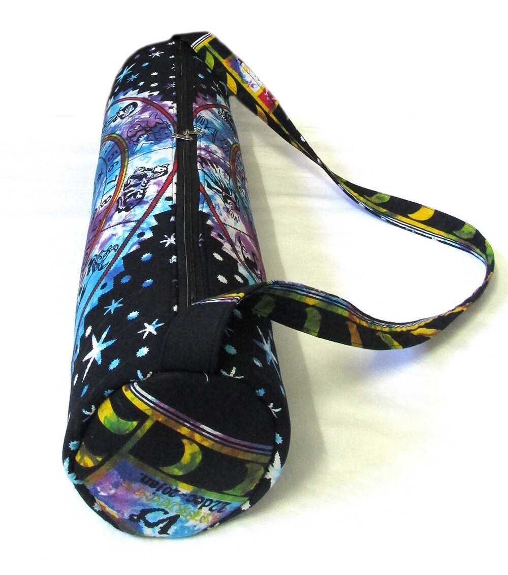 Indian Blue Black Zodiac Mandala Bag Shoulder Strap Yoga Mat Carrier Yoga Bag US