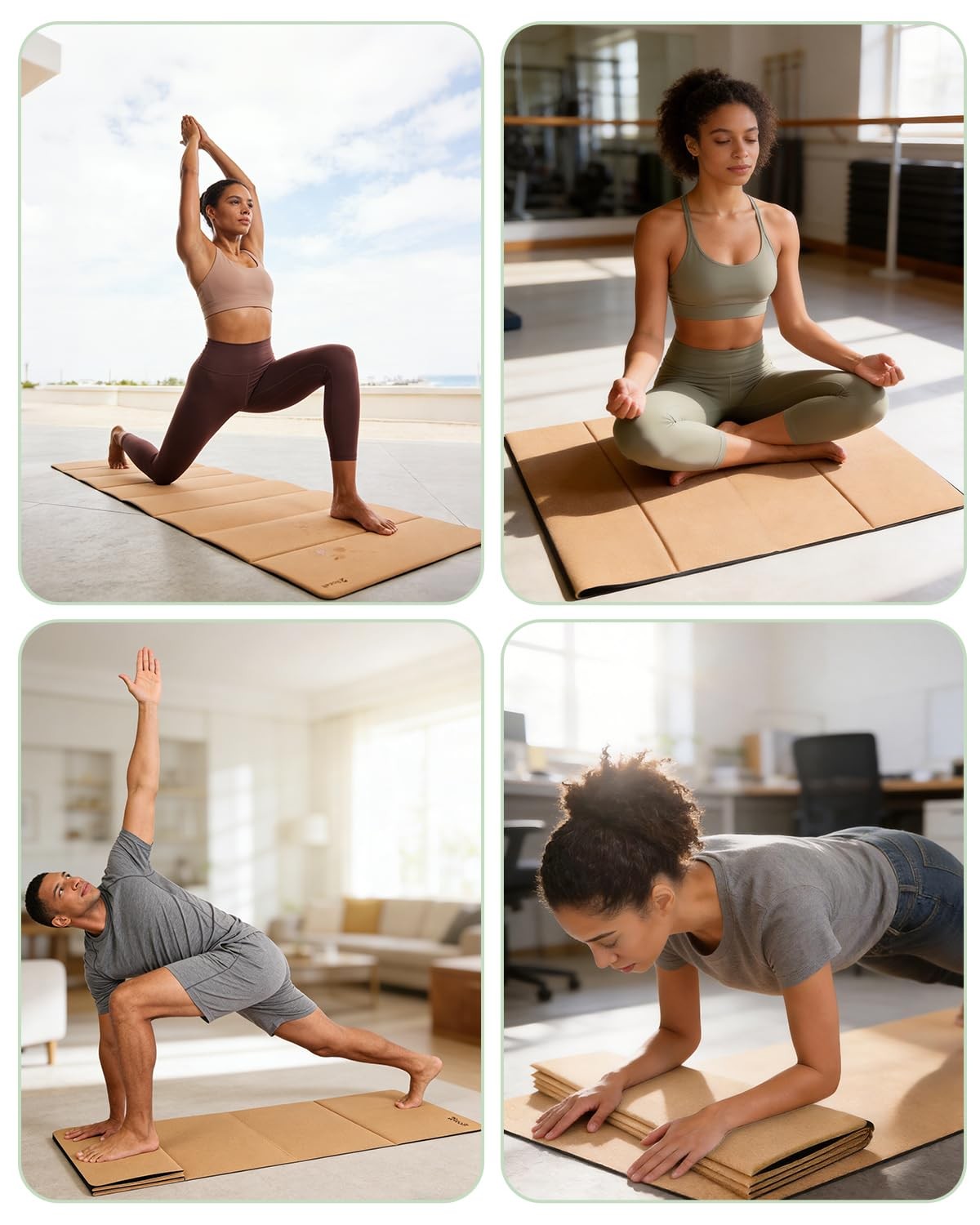 Foldable Cork Yoga Mat, Non-Slip Lightweight Exercise Mat for Travel, Packabl…