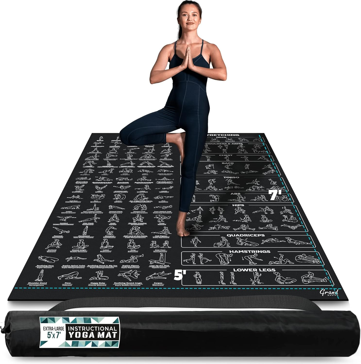 Extra-Large Instructional Yoga Mat with Poses Printed on It – 3X Bigger & 2X Wid