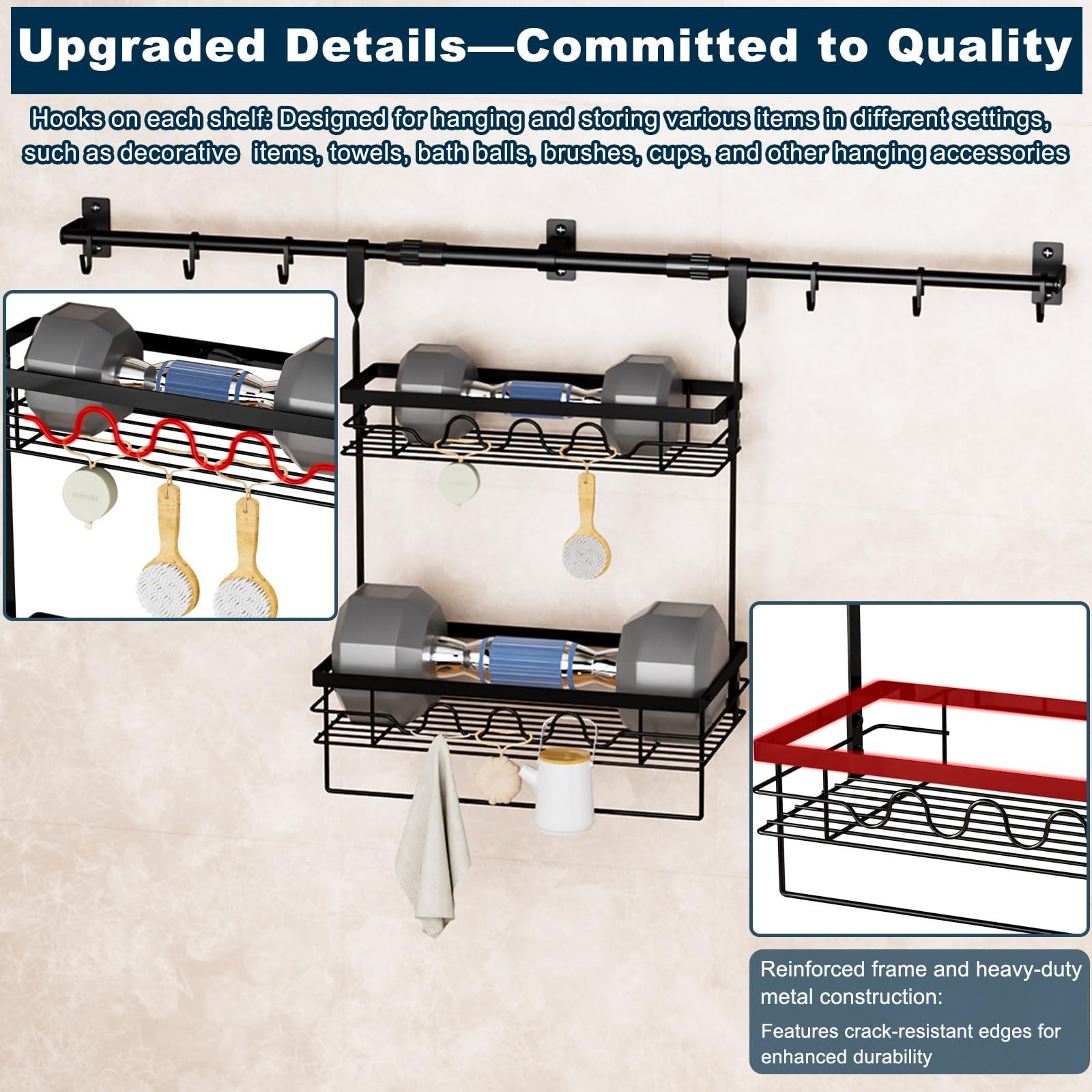 Spice Rack Wall Mount Retractable Bracket with Towel Bar Hooks | Reinforced W…