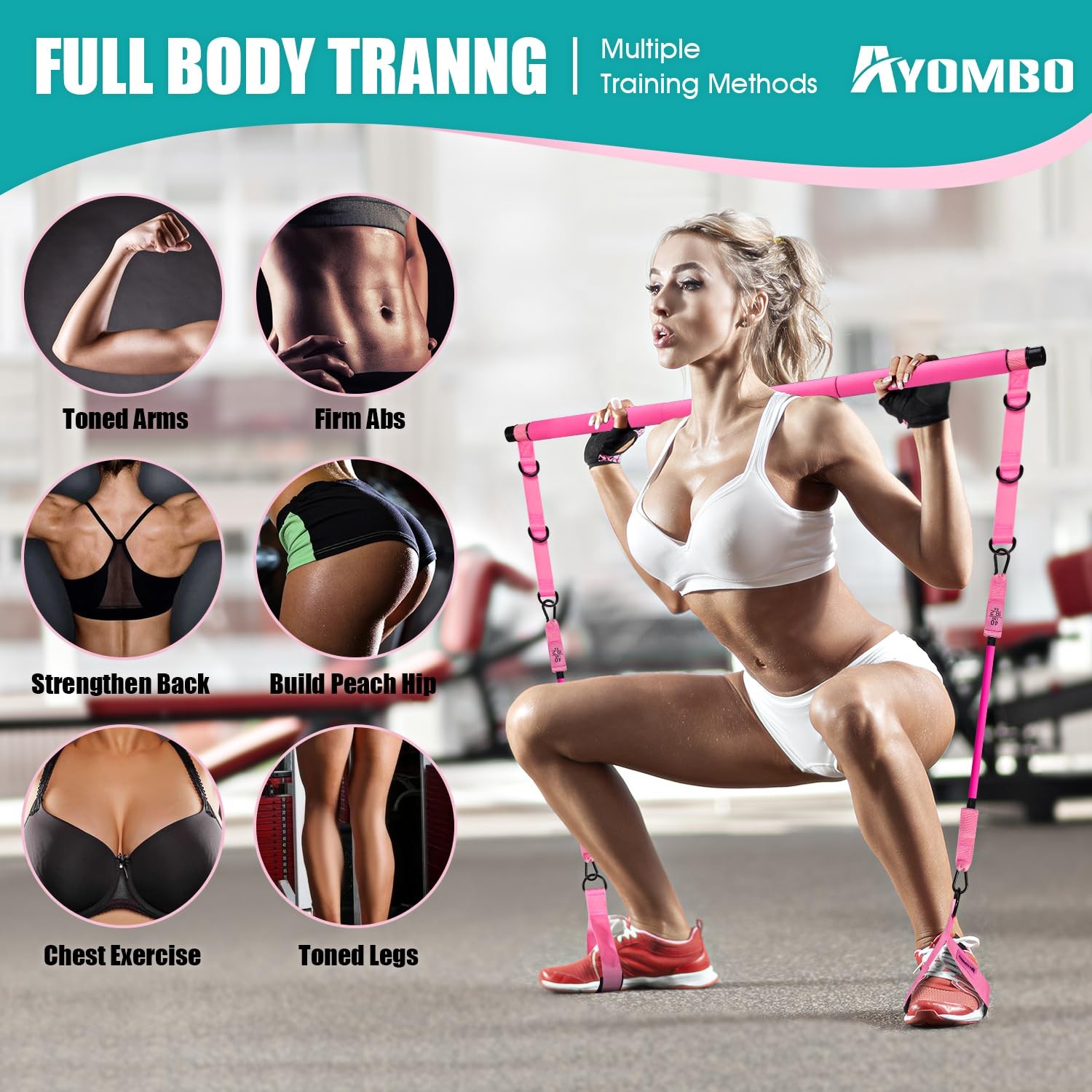 Ayombo Pilates Bar Kit with Resistance Bands – Adjustable Home Gym Equipment
