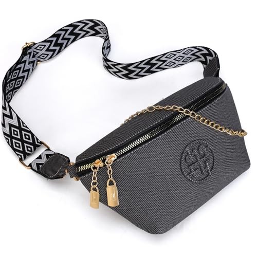 Fashion Waist Packs, Crossbody Fanny Packs for Women Leather Sling Bag BLACK