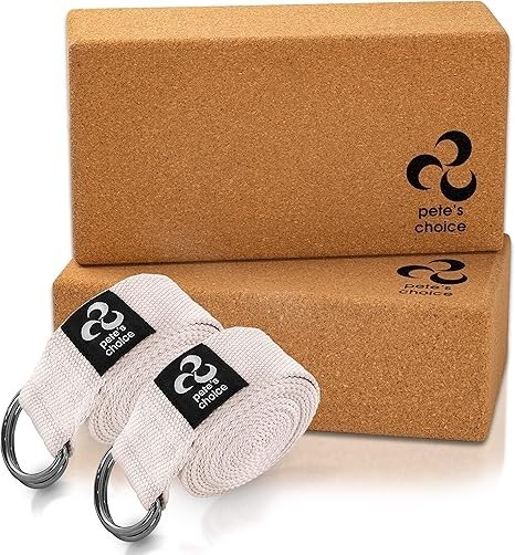 Yoga Straps 8FT Cork Blocks 2 Pack Stretch Flexibility Pilates Gym Workout