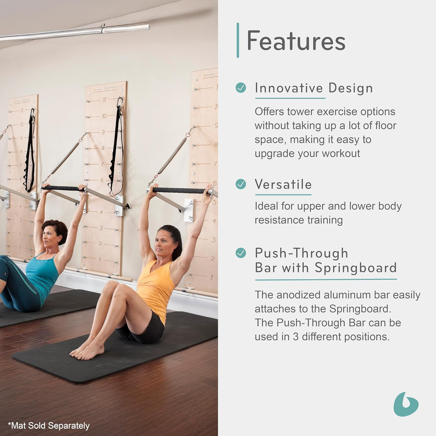 Pilates Springboard, Wall Mounted Pilates Workout Equipment for Home Gym or Stud