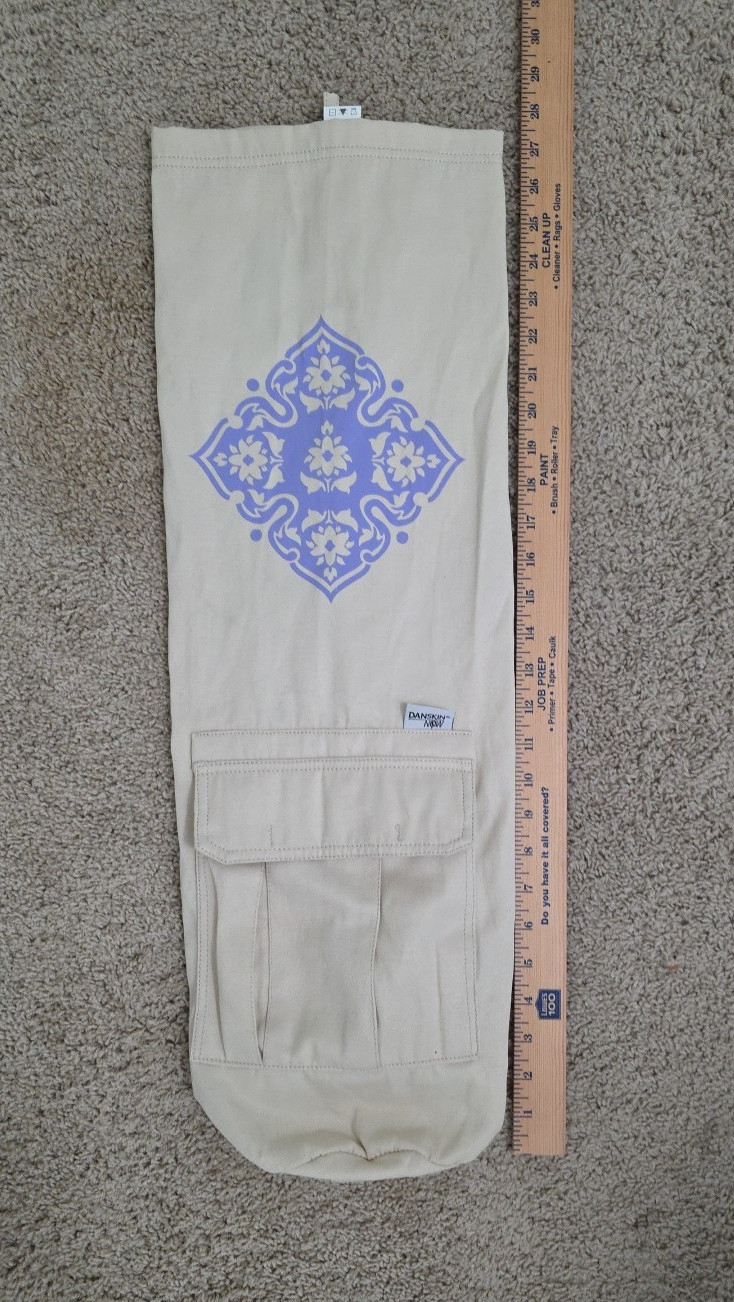 Danskin Now Yoga Mat Bag Cream with Purple Design with outside pocket