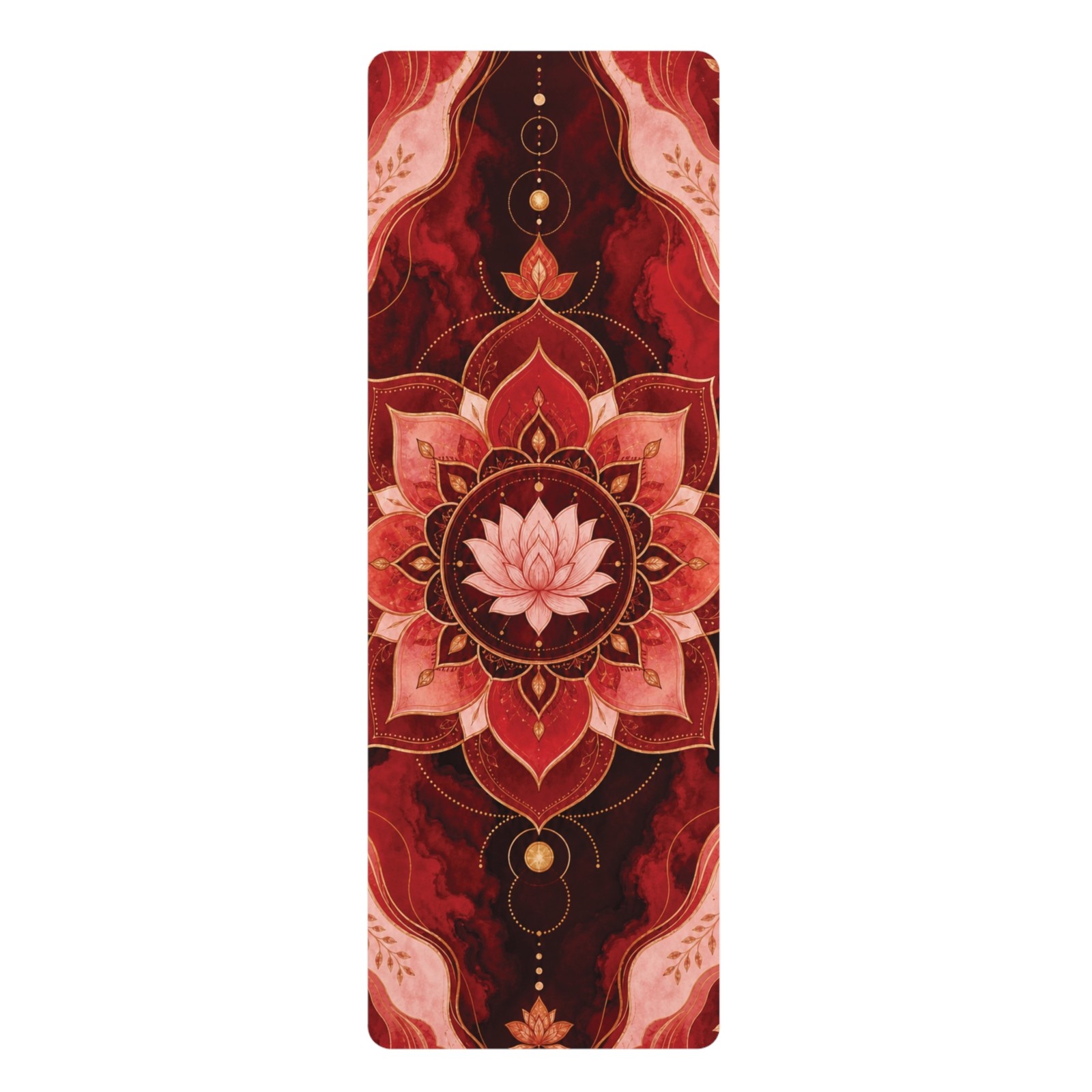 RED Gold Lotus Mandala Rubber Yoga Mat | Floral Meditation Mat