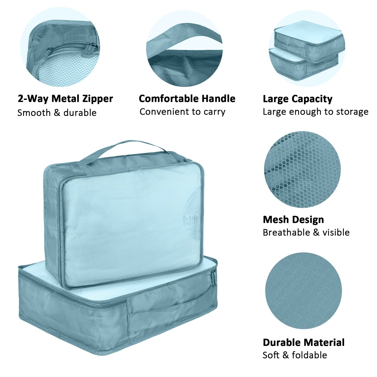 Packing Cubes Set, 2 Pcs Packing Organizers Set for Suitcases (Grey blue)