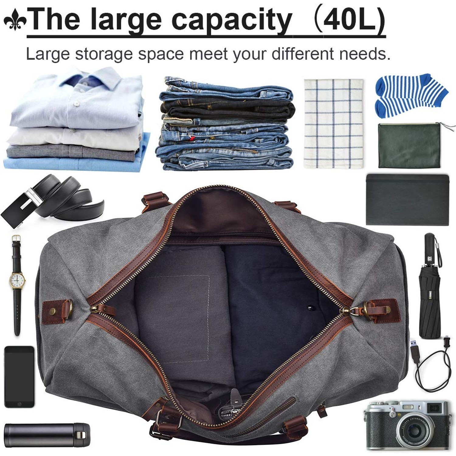 Travel Duffel Bag Large Canvas Duffle Bag for Men Women Leather Weekender Ove…