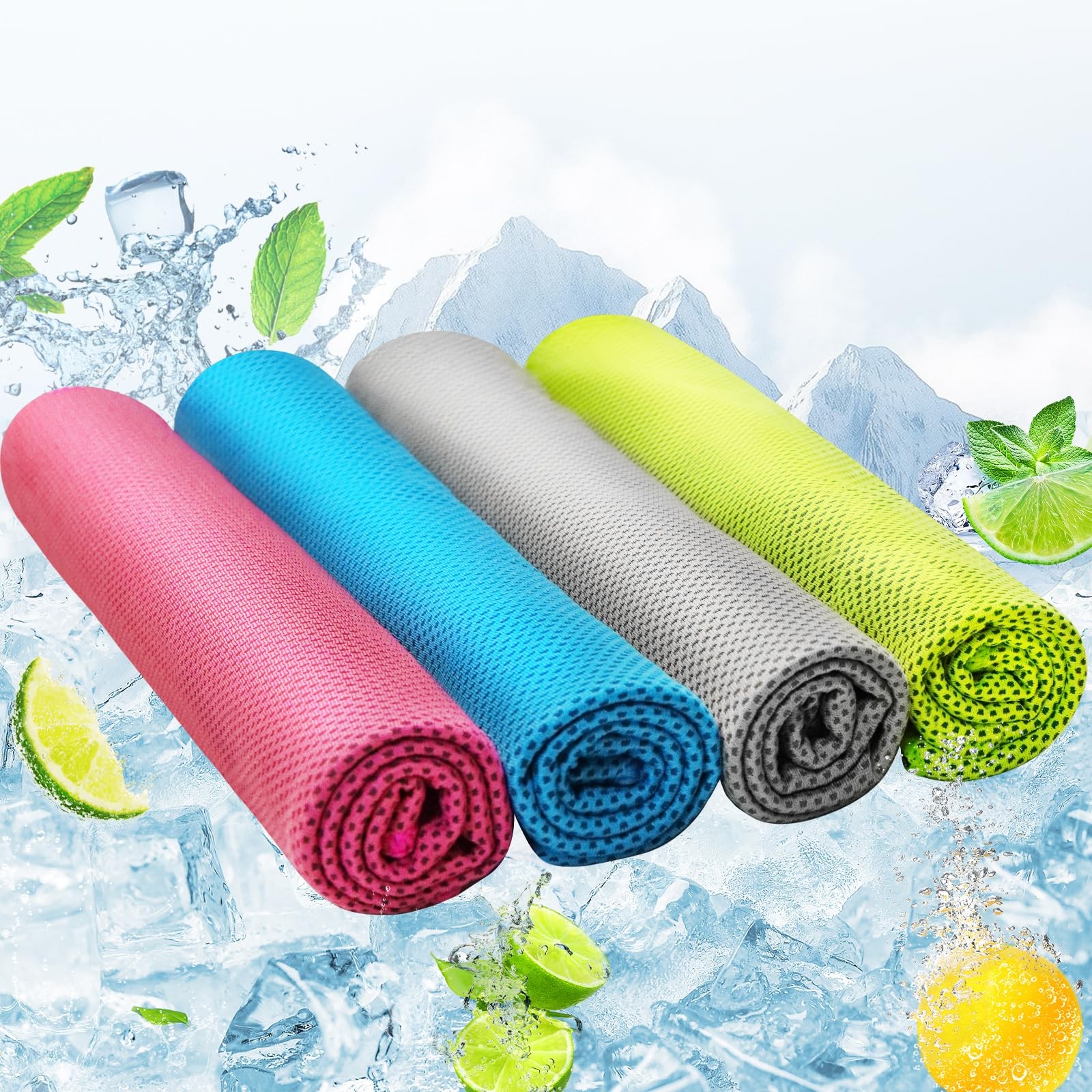 Cooling Towels for Neck/Face Ice 40 inches x 12 inches, Blue/Pink/Grey/Green