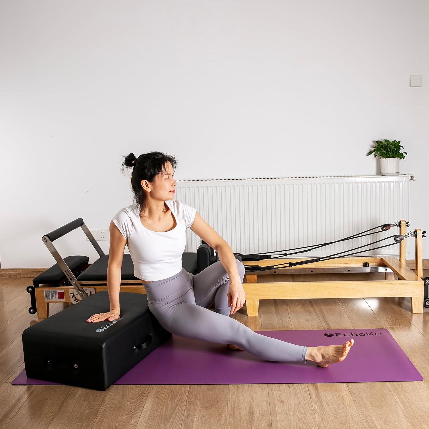 Pilates Reformer Sitting Box Set with 4.2mm Non-Slip Purple Yoga Mat