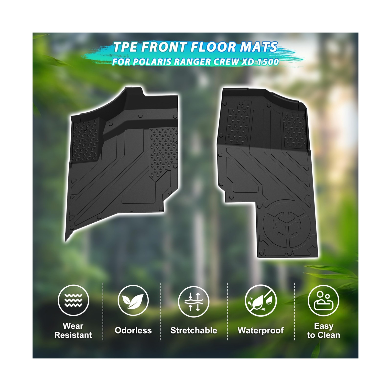 TPE Floor Mats for Polaris Ranger XD 1500, Front Rubber Floor Mat All Weather…