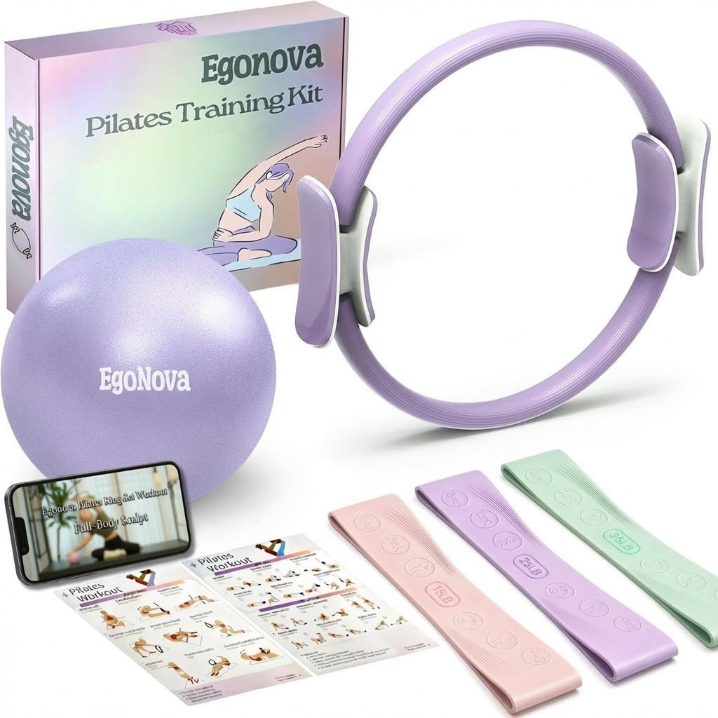 Ultimate Home Pilates Kit – 14-Inch Magic Circle, Mini Ball & 3 Resistance Bands