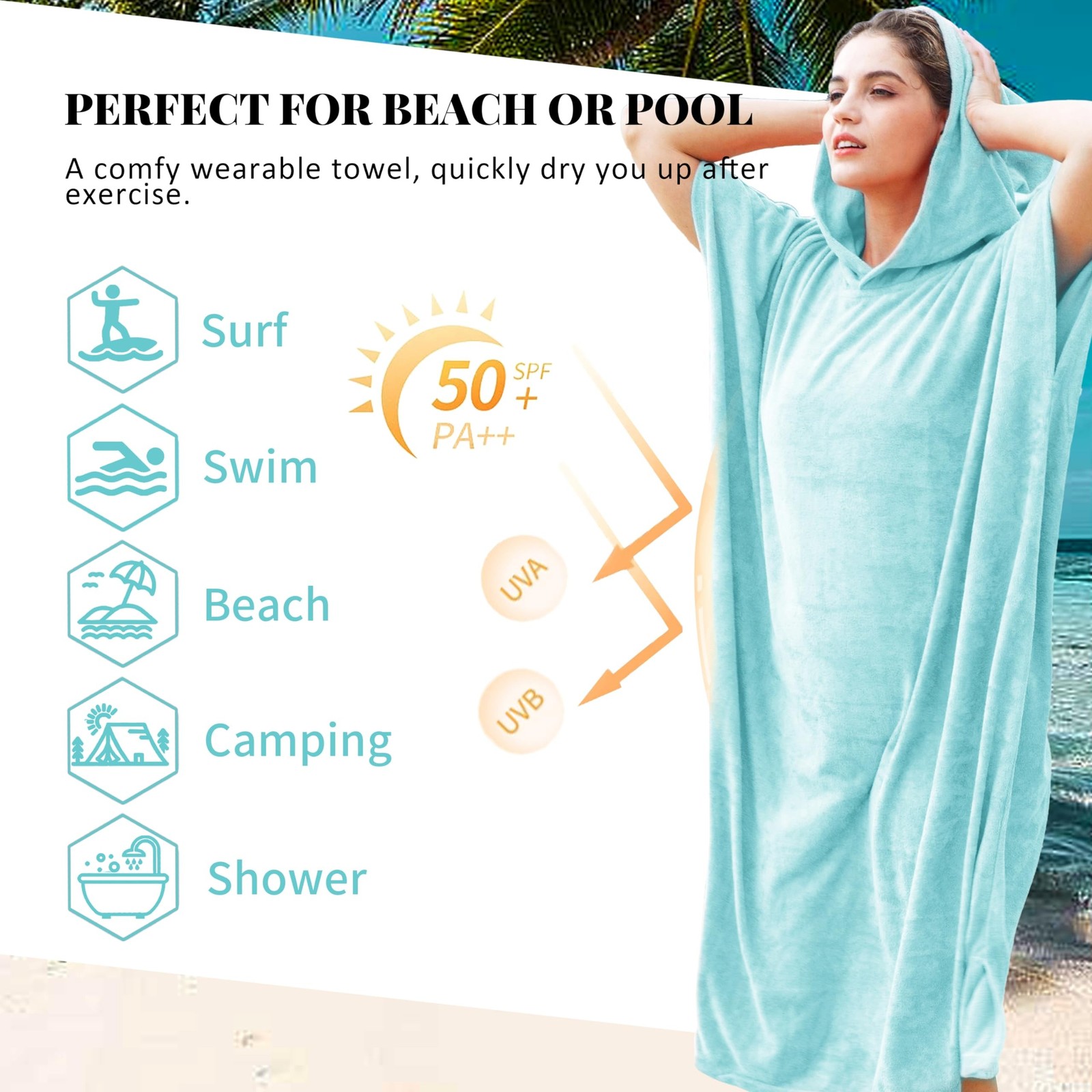 Catalonia Absorbent Surf Poncho Men Women, Quick Dry Towel Changing Poncho, H…