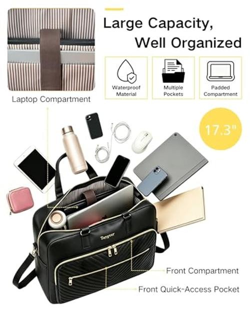 17 Inch Laptop Bag for Women, Leather Convertible Backpack Tote | 3 in 1 Black