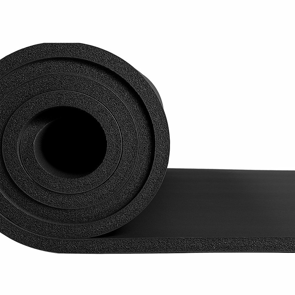Black All Purpose Exercise Mat Thick Non Slip Gym Yoga Pilates Fitness Bag Strap