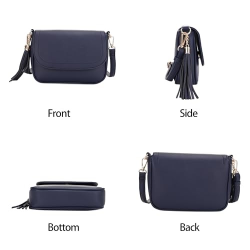 Small Crossbody Bags for Women Trendy Flap Saddle Purses with Tassel Navy