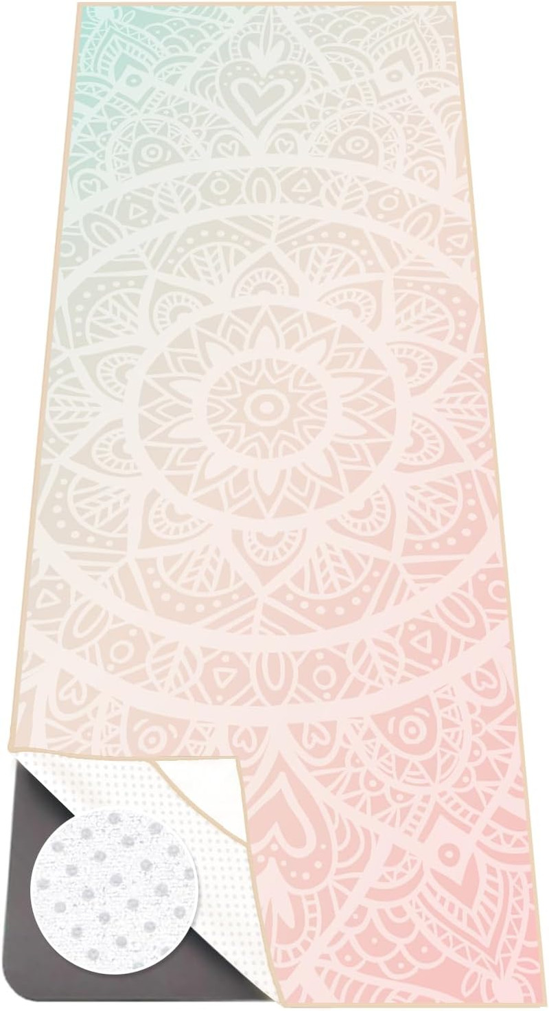 Yoga Towel with Corner Pockets, Non Slip Grip Dots Sweat Absorbent Hot Yoga Mat